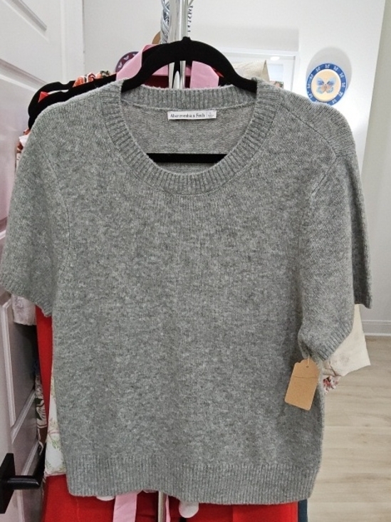 Abercrombie & Fitch Sweaters - Abercrombie & Fitch Heather Gray Short-Sleeve Crew Sweater